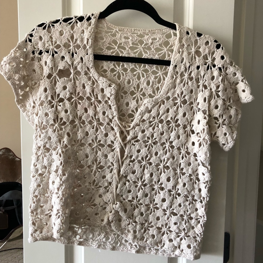 Vintage Crochet Lace-Up Top